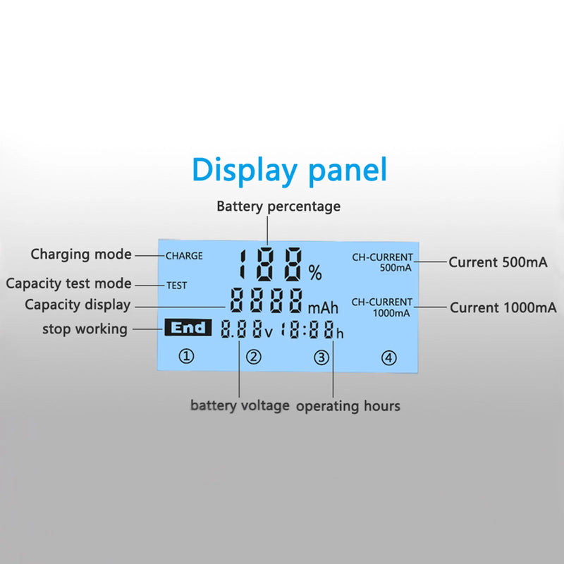 LIITOKALA LII-M4 Carregador de pilhas/baterias RECARREGÁVEIS de 4 slots, com display LCD para o Carregamento de pilhas/baterias ( AA, AAA, Lithium, NiMH ), Carregador de bateria recarregável inteligente.