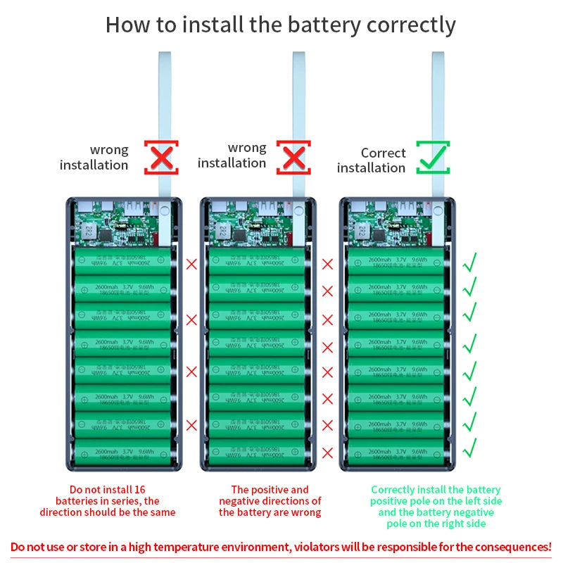 CASE para Montar Power Bank para até 2 dispositivos e com Lanterna (LED), com Sistemas para Carregamentos ( Quick Charge 4.0 e PD 3.0 ), 15w Fast Charge Wireless para até  16x18650 ( os tipos de pilhas/baterias e NÃO INCLUSAS )