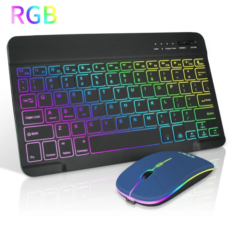 Combo de teclado e mouse rgb bluetooth, recarregável, sem fio, retro iluminação, conjunto de teclado e mouse