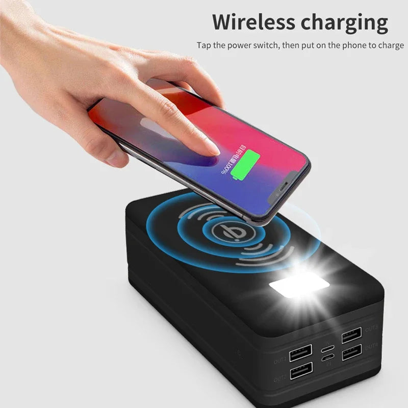 Powerbank Solar Portátil, Magnético, Sem Fio, Carrega por ( Indução/Contato ) , Carga Super Rápida 2.1a, 4 dispositivos usb ao mesmo tempo, com lanterna , sinalizador , piscante.