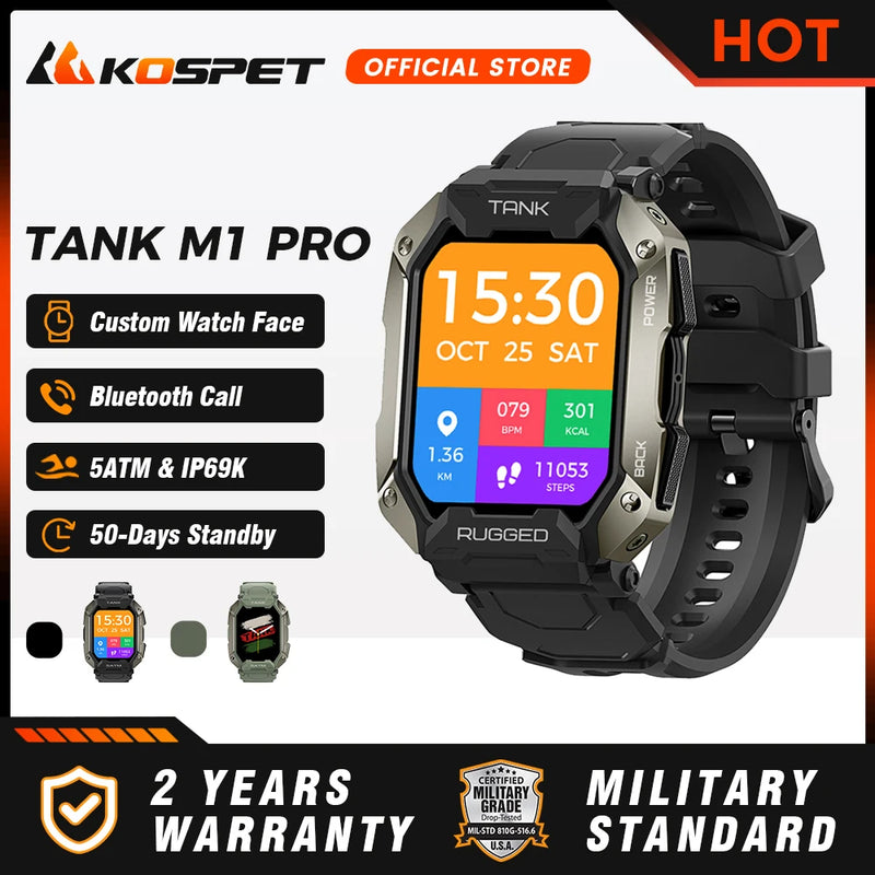 2024 KOSPET TANK M1 PRO , smartwatch , responde / faz chamadas via Bluetooth , à prova dágua (  ip69k , 5atm  )  , relógio inteligente , esportes e rastreador de fitness , relógios para homens e mulheres.