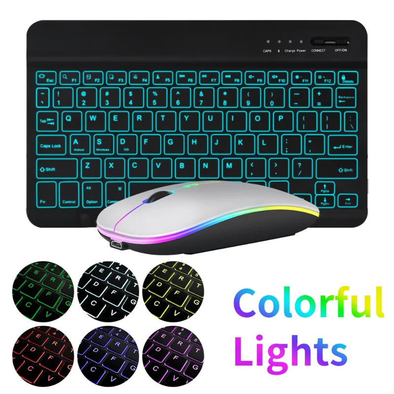 Combo de teclado e mouse rgb bluetooth, recarregável, sem fio, retro iluminação, conjunto de teclado e mouse