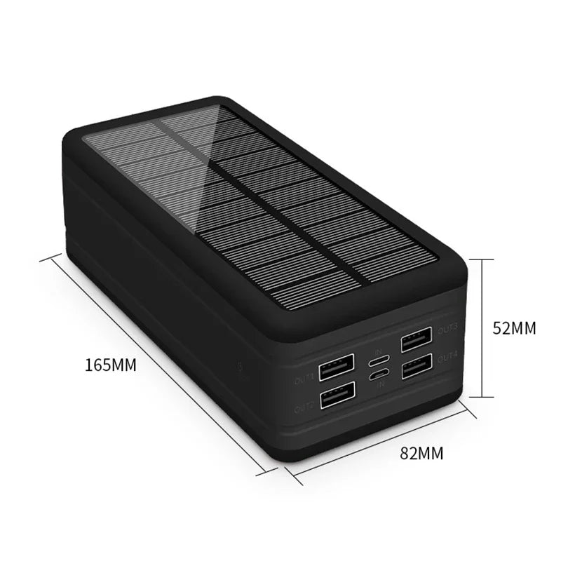 Powerbank Solar Portátil, Magnético, Sem Fio, Carrega por ( Indução/Contato ) , Carga Super Rápida 2.1a, 4 dispositivos usb ao mesmo tempo, com lanterna , sinalizador , piscante.