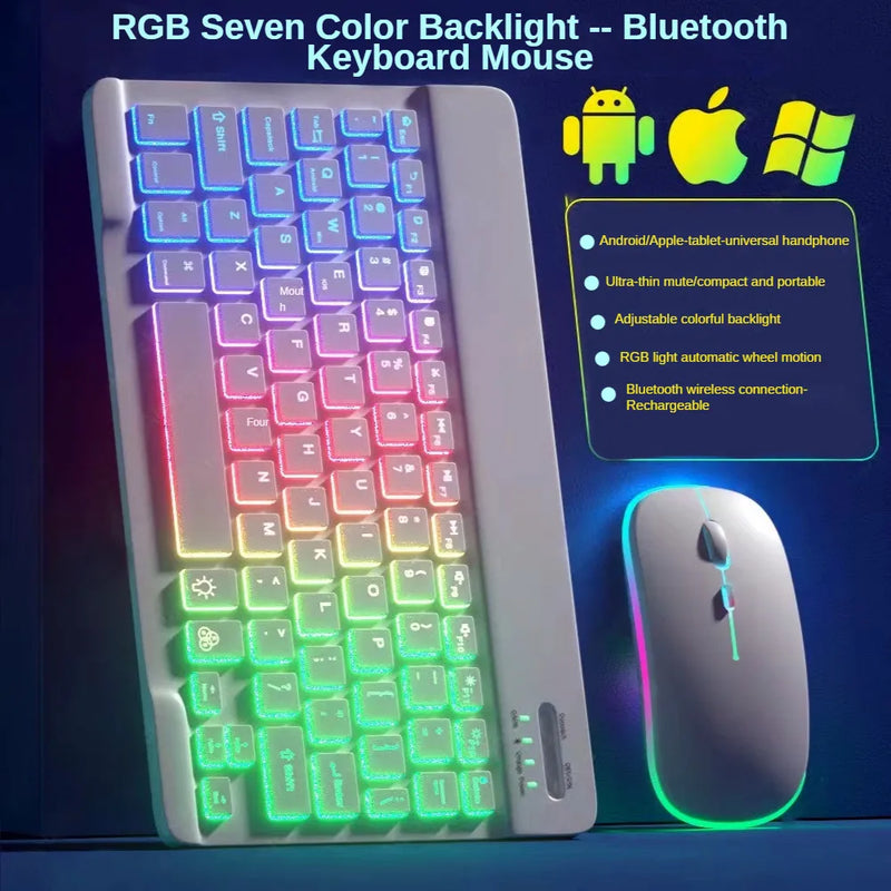 Combo de teclado e mouse rgb bluetooth, recarregável, sem fio, retro iluminação, conjunto de teclado e mouse